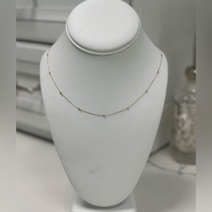 14K solid yellow gold dainty decorative beaded chain necklace